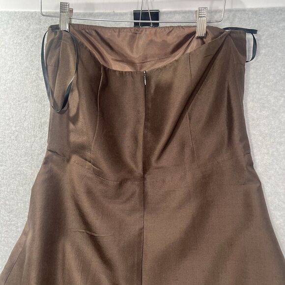 Lynn Lugo Silk Dress Strapless fit Flare Brown Party Wedding Women's Size 10 - Picture 9 of 14